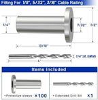 Steel DN Mate 100 Pack Stainless Steel Protector Sleeves for 1/8" 5/32" or 3/16" Cable Railing, Cable Protector Sleeves for Cable Railing System,T316 Cable Railing Hardware with a Drill Bit, DE50 - Image 2