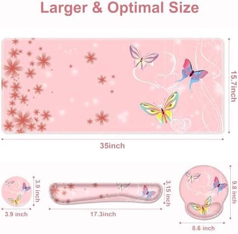 Peach Pink Butterflies Florals Mouse Pad, XXL Large Desk Mat Extended Reading Desk pad, 4 PCS Non-Slip Rubber Base Computer Big Mousepads for Work, Game, Office, Home Decor Cute Girls Woemn Gifts - Image 3