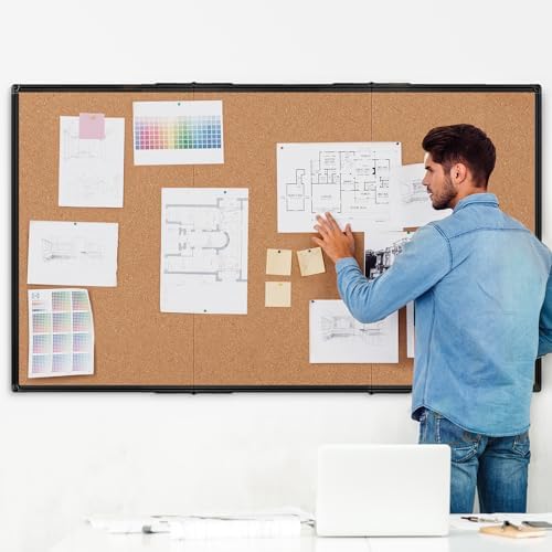 Extra Large Cork Bulletin Board 96" X 48", Foldable Notice Pin Board for Wall, Black Aluminum Framed 8'x4' Corkboard, Wall Mounted Noticeboard with 36 Push Pins for School, Home & Office - Image 2