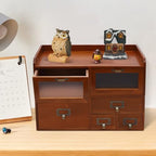 6-Drawer Desktop Organizer Cabinet, Wooden Desk Organizer, Drawer Storage Organization Box for Office Supplies Makeup Jewelry Craft, Retro Brown (18.5x8.66x12.6 inch) - Image 5