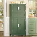 TEENFON Bathroom Floor Storage Cabinet with Adjustable Shelf, Freestanding Storage Cabinet with 4 Doors, Cupboard for Living Room, Home Office, Entryway, Forest Green - Image 6