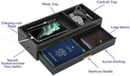 HofferRuffer Valet Jewelry Tray Organizer with Drawer, Faux Leather Storage Catchall Box Phone Charging Station Tray with Dresser Nightstand Desktop Drawer Organizer (Black) - Image 4
