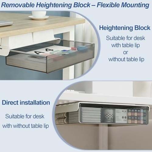 SVNNELP Upgrade Under Desk Drawer for Table with Lip,2 Pack Large & Medium,Slide Out Attachable Drawer for Under Desk Storage Organizer(ClearBlack/LM) - Image 7
