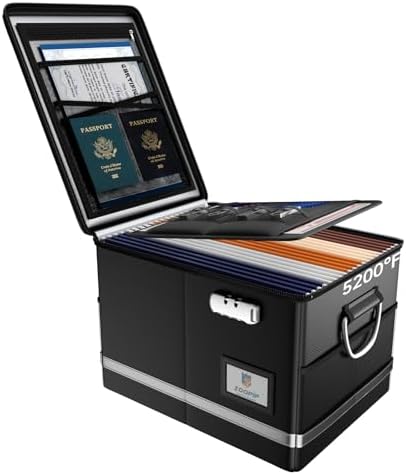 5200°F Fireproof Document Box, Foldable File Organizer with Lock by ZOOPIP