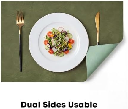 Artoid Mode Olive Green Faux Leather Placemats Set of 8, 12x18 Inch Waterproof Wipeable Heat Resistant Vinyl Place Mats, Reversible Table Mats for Kitchen Dining Decor - Image 6