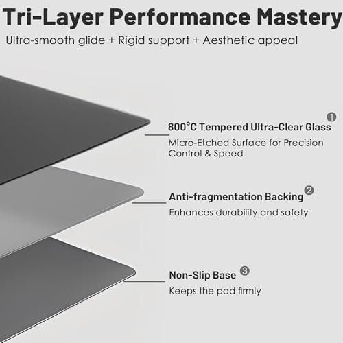 Glass Gaming Mouse Pad, Hard Mousepad for Gaming, 15.7” x 11.8” Ultra-Smooth Micro-Etched Surface Mousepad, Improved Precision & Speed, Anti-Slip Base, Black - Image 3