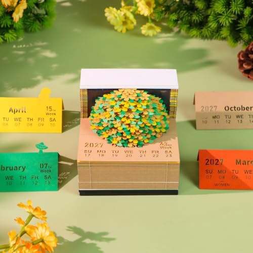 3D Calendar 2027,3D Memo Pad Time Piece Calendar 2027 Creative Desk Calendar Art Paper Sculpture Osmanthus Tree, 2027 Tear Off Calendar DIY Decorative Gift - Image 3
