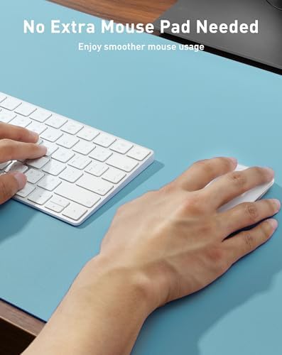 Aothia Faux Leather Desk Mat - Large Mouse Pad, Non-Slip PU Leather Blotter, Waterproof Writing Surface for Office and Home (Blue Topaz, 63" x 17") - Image 4