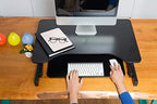 Rocelco 32" Height Adjustable Standing Desk Converter with Anti Fatigue Mat BUNDLE - Sit Stand Up Dual Monitor Riser - Computer Workstation - Large Retractable Keyboard Tray - Black (R ADRB-MAFM) - Image 5