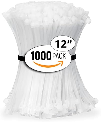 ALBO 1000 Pcs. White Zip Ties, 12 Inch, Heavy Duty, 50 lb Tensile Strength by BinamInc