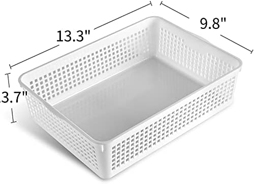 Eslite A4 Size Plastic Storage Basket,Desktop File Paper Letter Organizer Tray, 6-Packs (White+Grey) - Image 6