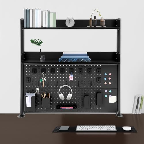 Clamp-On Pegboard Desk Organizer, 2-Tier Clamp On Desk Shelf with Hooks, Office Accessory Organizer for Books, Office Supplies & DIY Storage, 16.5lbs Capacity, 39.37" x 37.4", Black - Image 4