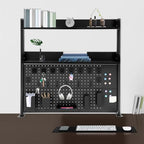 Clamp on Desk Shelf with Pegboard, 39.37" Wide Modern Desktop Organizer Bookshelf with 2 Tier Adjustable Storage Shelf for Home Office Desktop Shelving System - Image 2