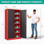 6 Tier Garage Storage Cabinet with 5 Adjustable Shelves,Metal Storage Cabinet with Lock,Red Black Metal Cabinet with Locking Doors,Steel Locker,71" Lockable Storage Cabinets for Home,Office,Garage - Image 3