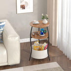 sthemc 3-Tier Small Round End Table Livingroom with Basket for Small Places - Image 4