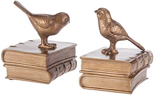 MyGift Gold Bird Bookends Decorative for Heavy Books, Brass Book Ends for Shelves, Vintage Resin Bookends, 1 Pair by MyGiftHome