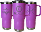The Wedding Party Store Custom Personalized 20 oz Stainless Steel Powder Coated Vacuum Insulated Double Walled Travel Tumbler Coffee Mug with Handle and Lid (Lavender) - Image 4