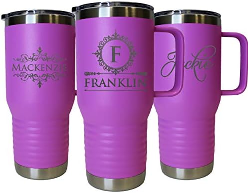 The Wedding Party Store Custom Personalized 20 oz Stainless Steel Powder Coated Vacuum Insulated Double Walled Travel Tumbler Coffee Mug with Handle and Lid (Lavender) - Image 4