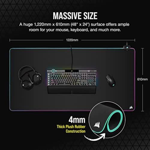 Corsair MM700 RGB Extended 3XL Cloth Gaming Mouse Pad/Desk Mat - Massive 1,220mm x 610mm (48” x 24”) Cloth Surface, 360° Three-Zone RGB Lighting, Two USB Ports - Black - Image 4
