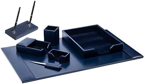 Dacasso Bonded Set Luxury Leather Desk Pad & Desk Organization Essentials, 7 Piece, Navy Blue by Dacasso