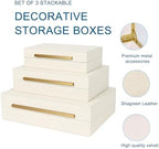 Beige Shagreen Decorative Box Set of 3 - Faux Leather Nesting Storage Boxes with Lids, Large Modern Jewelry Organizer, Stackable Home Decor Box for Bedroom, Bathroom & Office - Image 4