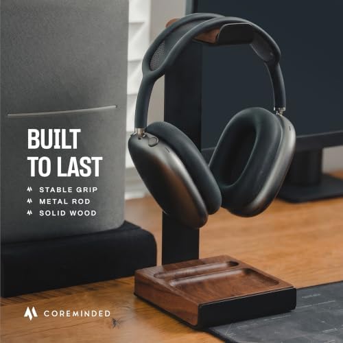COREMINDED Universal Headphone Stand for Desk, Walnut Wood Headset Holder - Image 5