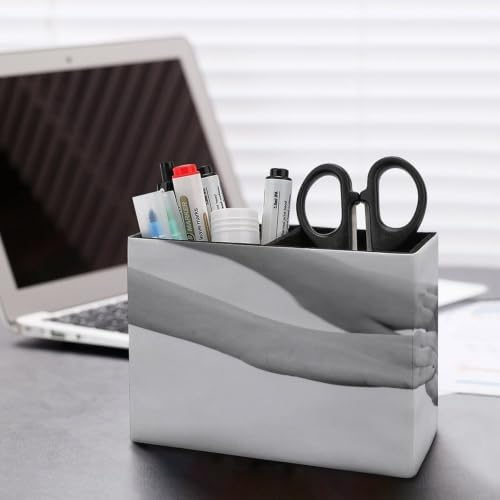 PU Leather Multi-Compartment Pen Holder Desktop Organizer Pencil Cup Storage Caddy for Office Home Supplies Closeup Grandmother Granddaughter Holding Hands Outdoors Environment Black And White Editio - Image 5