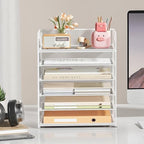 Subekyu 6-Tier Desk Paper Organizer, Desktop File Letter Tray with Handle, Document Sorter and Accessories Holder for Office, Home and School Workspace Organizers, White - 2 Pack - Image 3