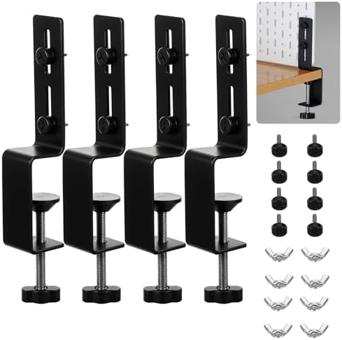 4 Pcs Desk Clamp, Pegboard Fixing Bracket Desktop Fixing Bracket, Office Game Home Desktop Accessories Brackets, Pegboard Organizer Metal Brackets (Black) by HOFURME