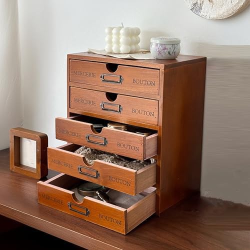 5 Pcs Desktop Storage Organizers,15 Drawers Cabinet for Tabletop,Wooden Stackable Organizer,Brown - Image 7