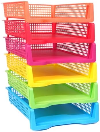ZZYFGH 6 Pack Turn in Trays Classroom, Colorful Turn in Trays for Teachers, Plastic Classroom Paper Organizers, Stackable Tray for Classroom, Library, Drawers, Office Desk (13.4 * 9.5 * 2.7in) by ZZYFGH