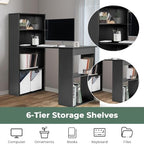 Tangkula Computer Desk with Bookshelf, Writing Study Desk with Storage Shelves & CPU Stand, Modern Compact Computer Workstation for Home & Office, Space-Saving Design (Black) - Image 3