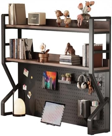 29.5 * 37.5 inch Double-Layer Desktop Storage Rack with DIY pegboard, Open Desktop Storage Rack, Multifunctional Office Supplies Storage Rack, Suitable for Home, Office, and Dormitory, etc. by DAZIMOU