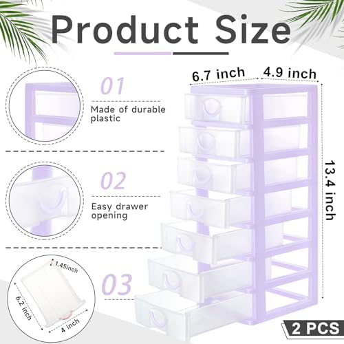 Thyle 2 Pcs Small Parts Organizer Drawers Stackable 7-drawer Box, Purple - Image 3