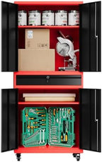 Fesbos 73" Metal Cabinet-Black & Red Heavy Duty Rolling Storage Cabinet Steel Tool Cabinets with Wheels, Shelves, Lockable Doors and Drawers- for Garage, Warehouse Home Office- Assembly Required by Fesbos