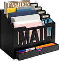 Mail Organizer Countertop, Desktop Mail Sorter with Drawer & Label Tags, BK by ADDFITHOUSE