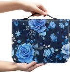 Blue Rose Flowers Print Cross Bible Cover for Women Men, Bible Case Bag with Top Handle PU Leather Bible Carrying Case for Church by Glomenade