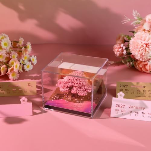 2027 3D Paper Carving Desk Calendar With LED Light (Cherry Blossom Tree) - Image 4