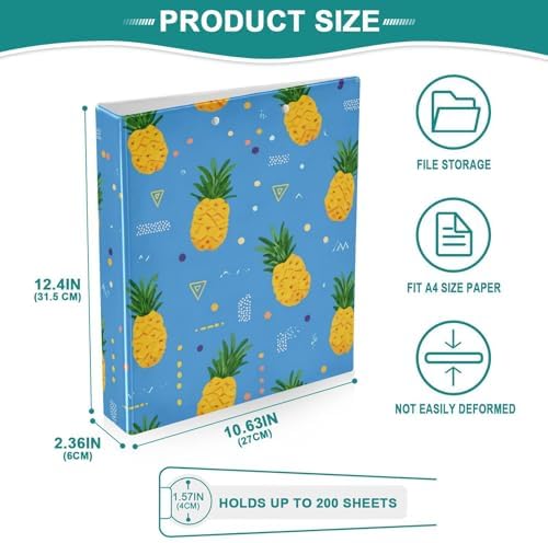 Cute Cartoon Pineapple Blue Round Ring Binders 1.5 Inch 3 Ring Binder with Clipboard Holds 200 Sheets Office Home School - Image 5