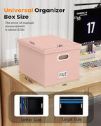 Oterri 2 Pack File Storage Organizer Box,Filing Box,Portable File Box with Lid,Fit for Letter/Legal File Folder Storage, Cream-pink(Leather)-Box only - Image 3