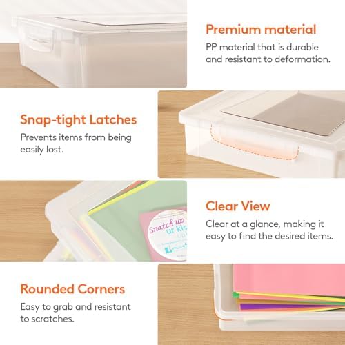 Lifewit 5 QT Paper Storage Bins with Lid, Document Organizer, 8 Pcs, Clear - Image 3