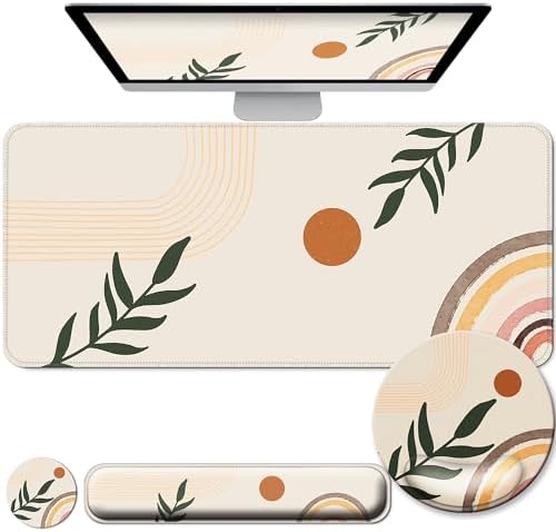 Desk Mat Set Keyboard and Mouse Pad with Wrist Rest Support by VINEBURY