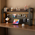 Desk Shelf-Includes a Pegboard and 31-Piece Storage Set, Desk Shelf Organizer for Top of Desk, Desk Hutch for Office & Home Office&Dorm (2-Tier Black Frame + Walnut Board 37.4×9.8×26") by Unknown