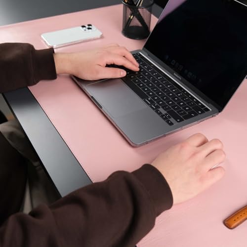 Jersey Genuine Calfskin Leather Desk Pad, Office Desk Mat with Non-Slip Bottom, Smooth Surface for Mouse & Keyboard, Desk Protector (36x19 inches) (Pink) - Image 2