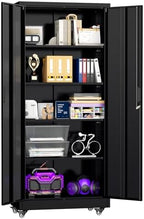 Superday Garage Storage Cabinet with Wheels，73" H Metal Storage Cabinet with Doors and Adjustable Shelves, Lockable Steel Utility Tool Cabinets for Garage, Home Office, Kitchen(Black) by SuperdayMetalFurniture