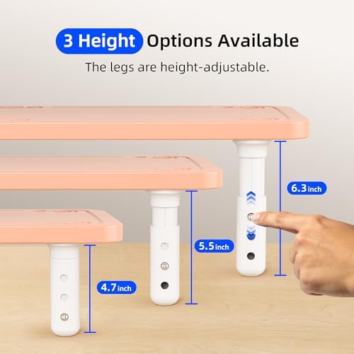 AFOOYO 31.5 Inch Adjustable Monitor Stand Riser, Dual Monitor Stand for Desk, 3 Height Adjustable Computer Stand with Storage, Sturdy Laptop Riser for PC, Laptop, Printer, TV, Pink - Image 2