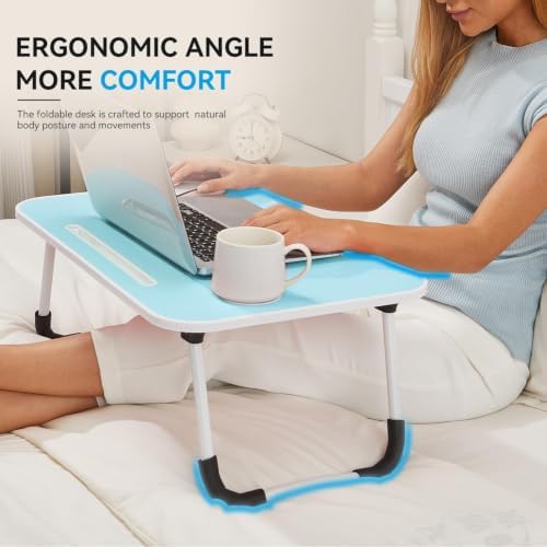 BUYIFY 23" Foldable Lap Desk for Laptop Writing w/Cup Holder Blue - Image 2