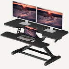 SANODESK 42" Extra Large Standing Desk Converter, Height Adjustable Sit Stand Riser with Wide Keyboard Tray, Dual Monitor Workstation for Home Office, Ergonomic Desktop Riser, Black by sanodesk