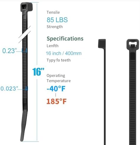 XINGO 16 Inch Black Zip Ties 1500 PCS, 85 LBS Tensile Strength, UV Resistant Cable Ties, Premium Self-locking Plastic Ties for Indoor and Outdoor Use - Image 2