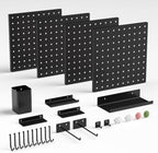 Magnetic Metal Pegboard Wall Organizer Kit, 4 Pack 10 x 10 in Panels Black by PHXGrove